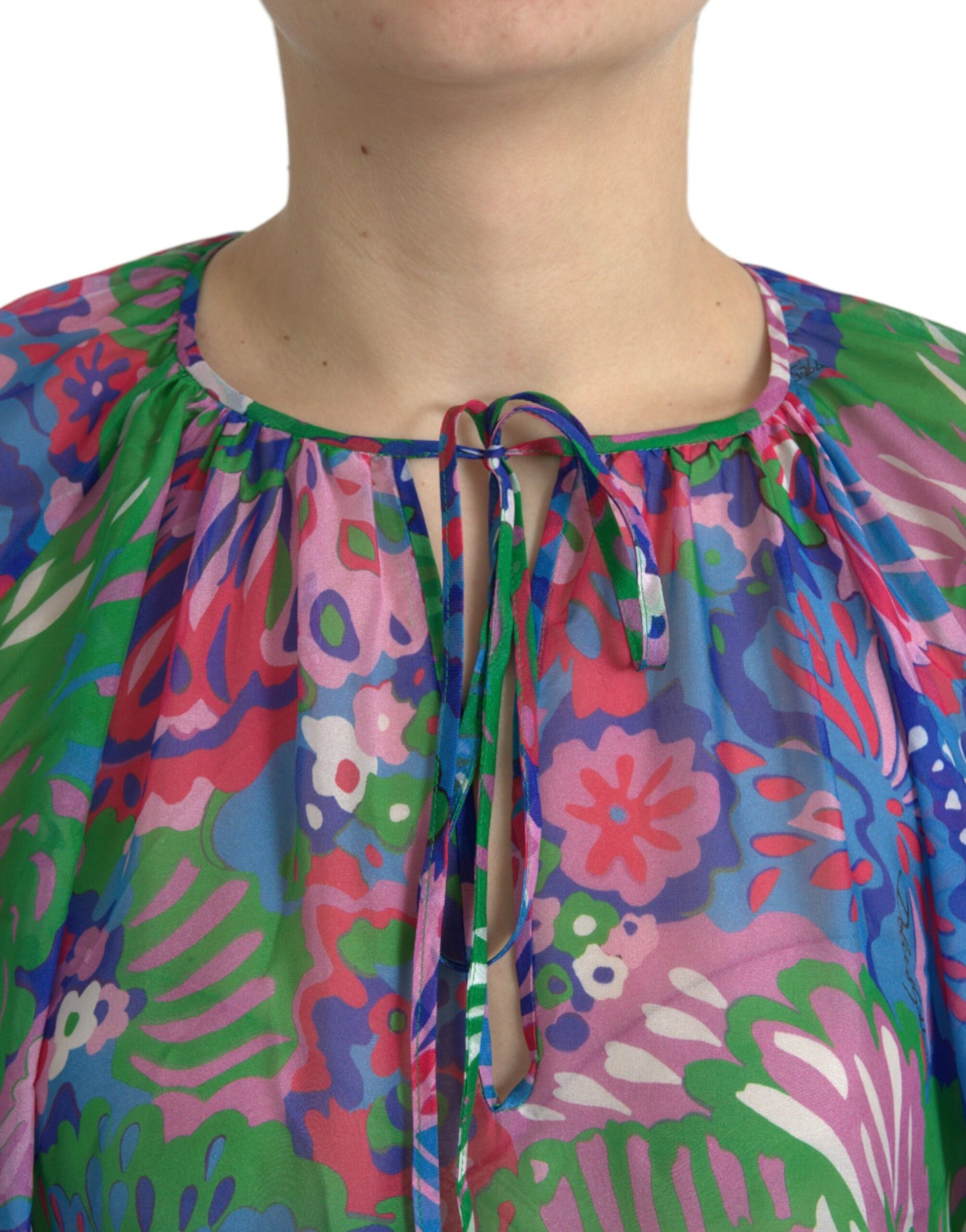 Multicolor Floral Silk Kaftan Maxi Dress