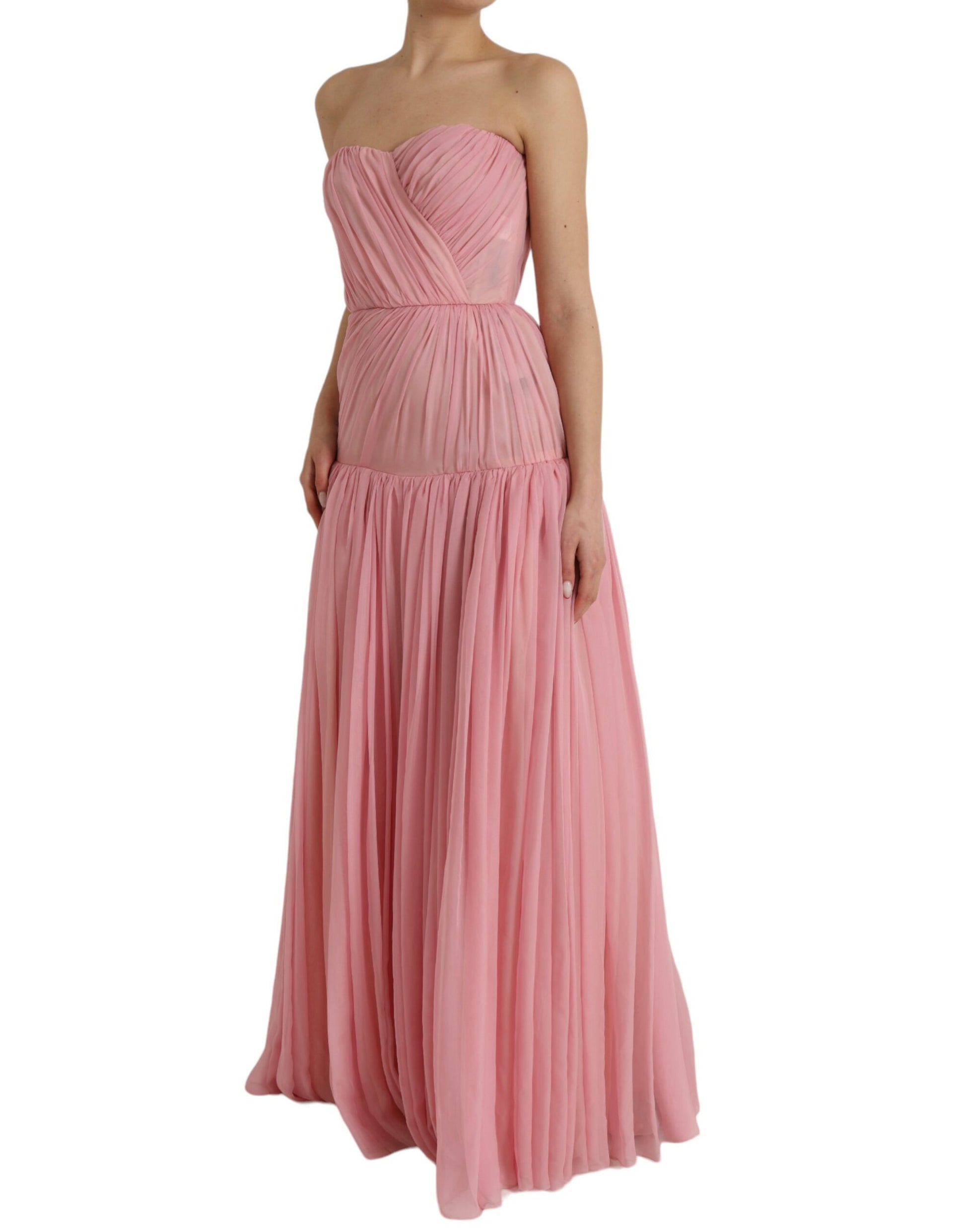 Pink Silk Strapless Maxi A-line Gown Dress