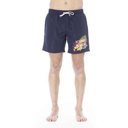 Blue Polyester Men Swim Trunk