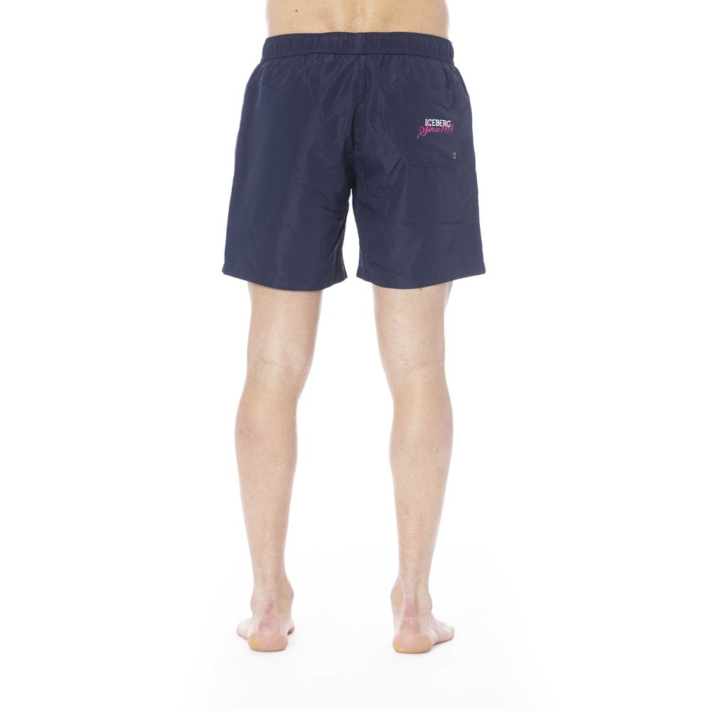 Blue Polyester Men Swim Trunk