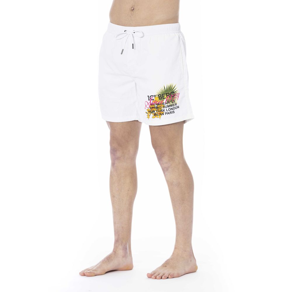 White Polyester Men Swim Trunk