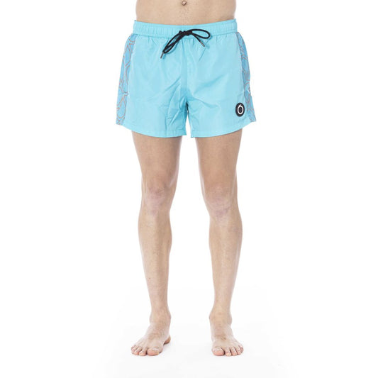 Light Blue Polyester Men Swim Trunk