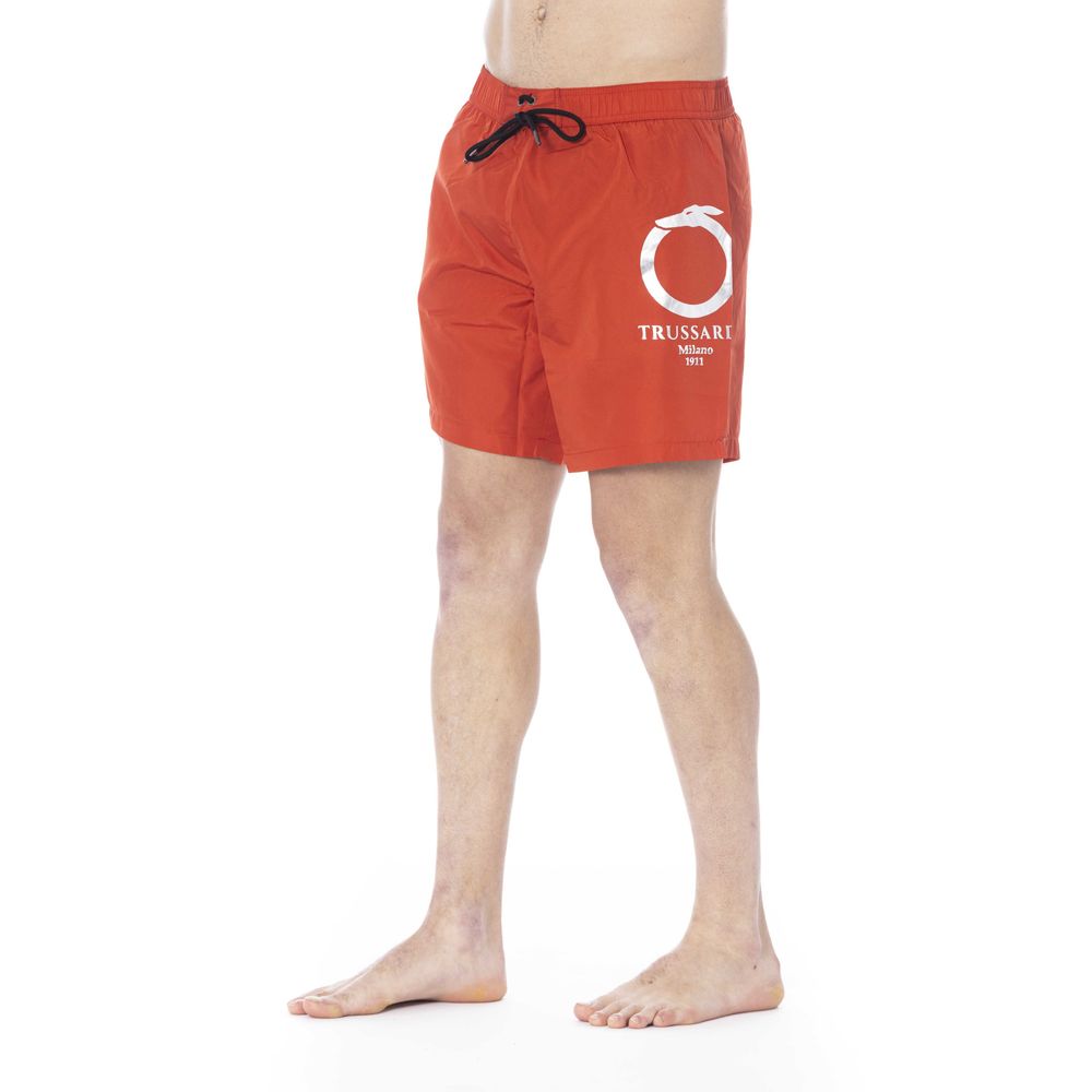 Red Polyester Men Swim Trunk