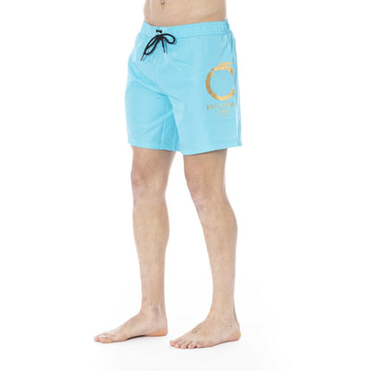 Light Blue Polyester Men Swim Trunk