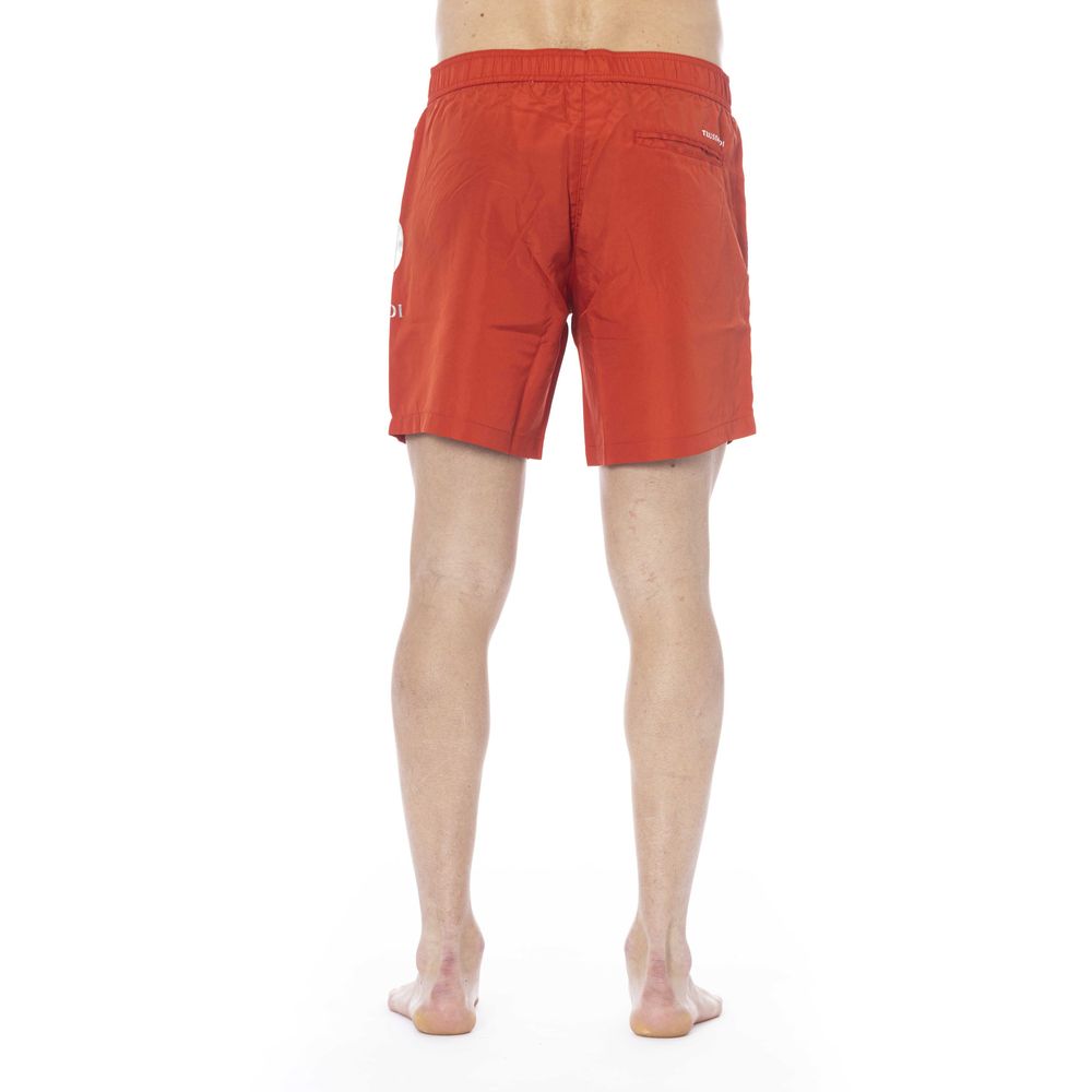 Red Polyester Men Swim Trunk