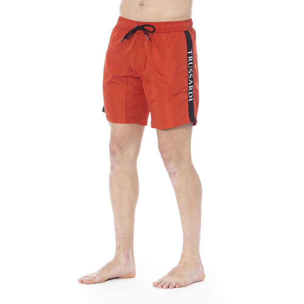 Red Polyester Men Swim Trunk