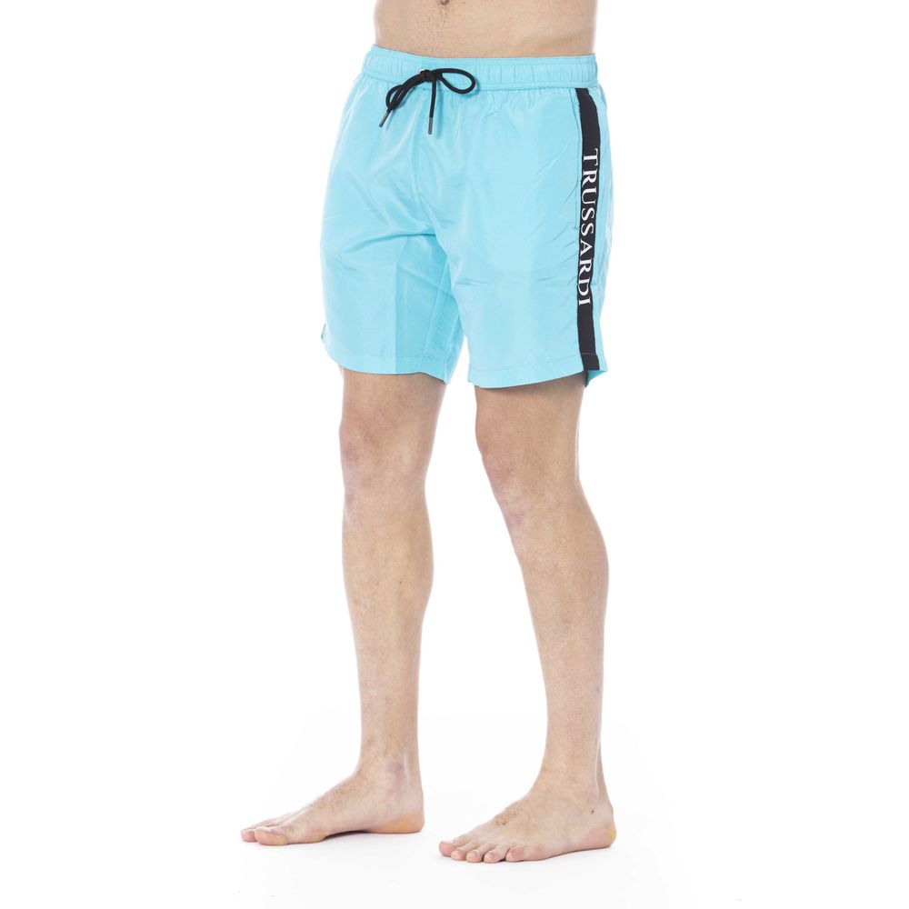 Light Blue Polyester Men Swim Trunk