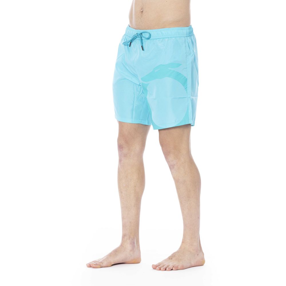 Light Blue Polyester Men Swim Trunk