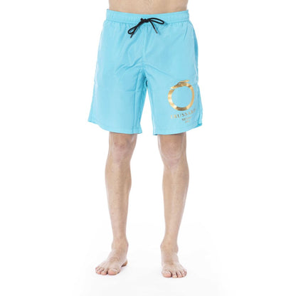 Light Blue Polyester Men Swimwear