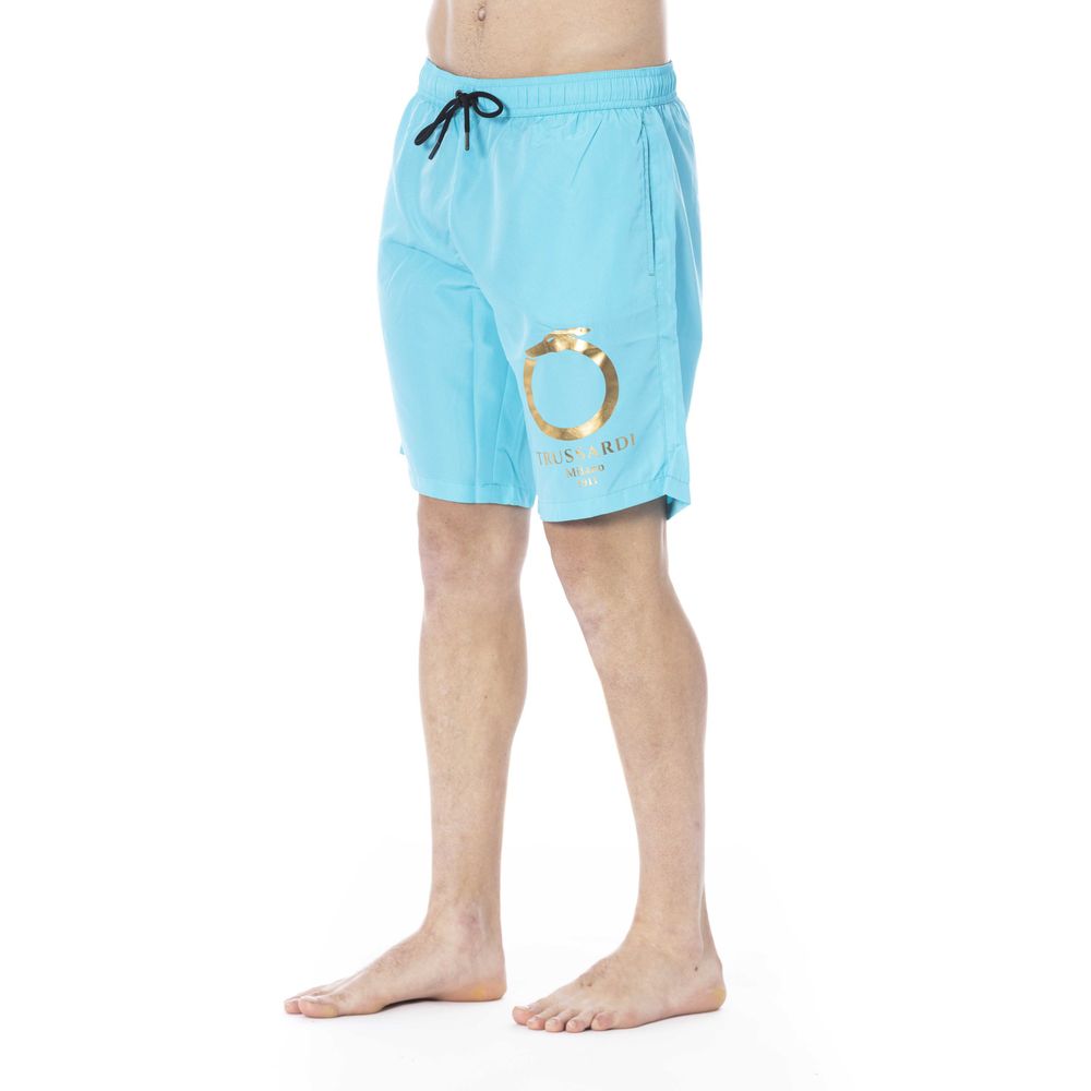 Light Blue Polyester Men Swimwear