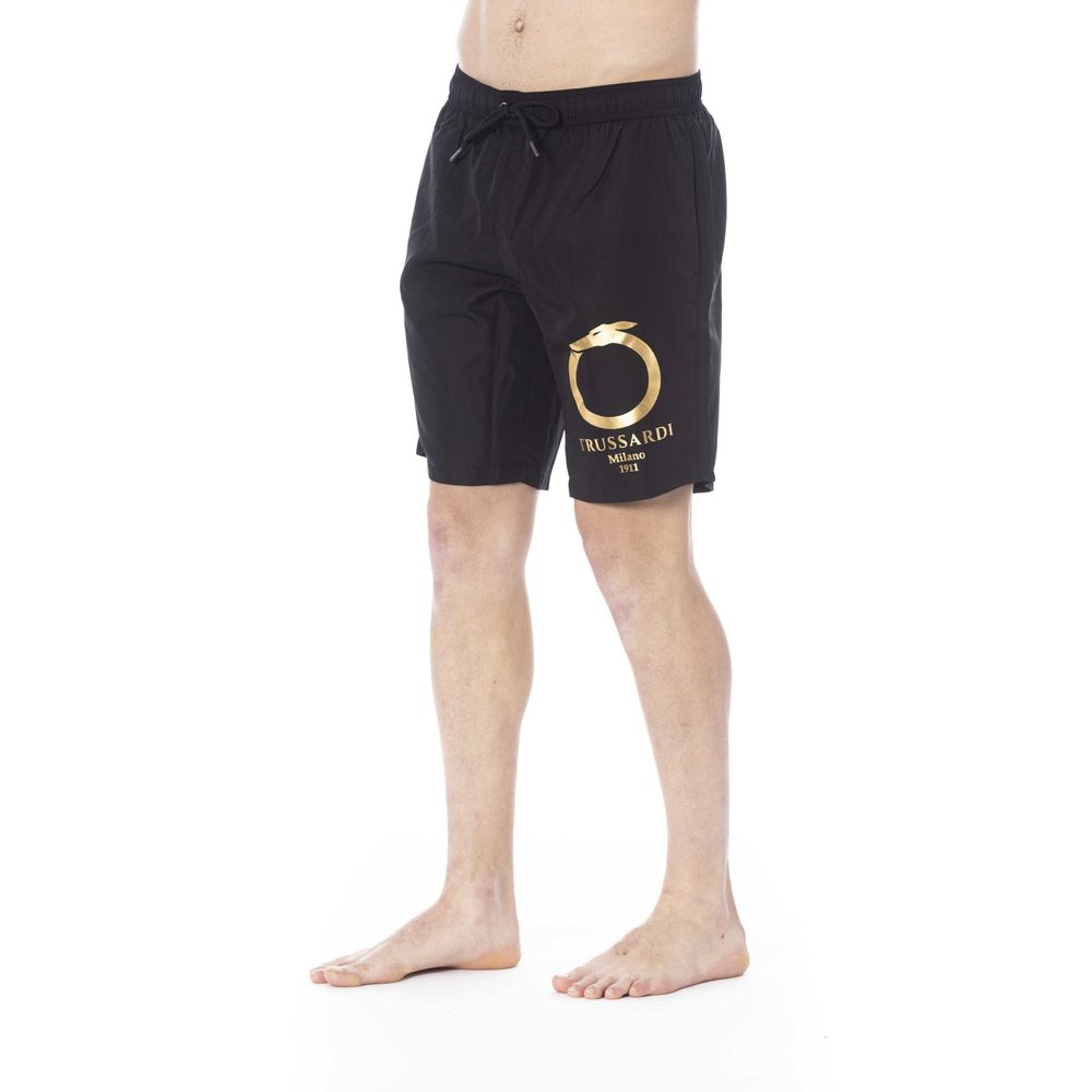 Black Polyester Men Swim Trunk