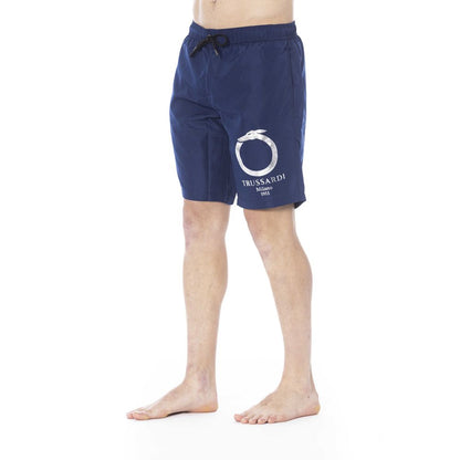 Blue Polyester Men Swim Trunk