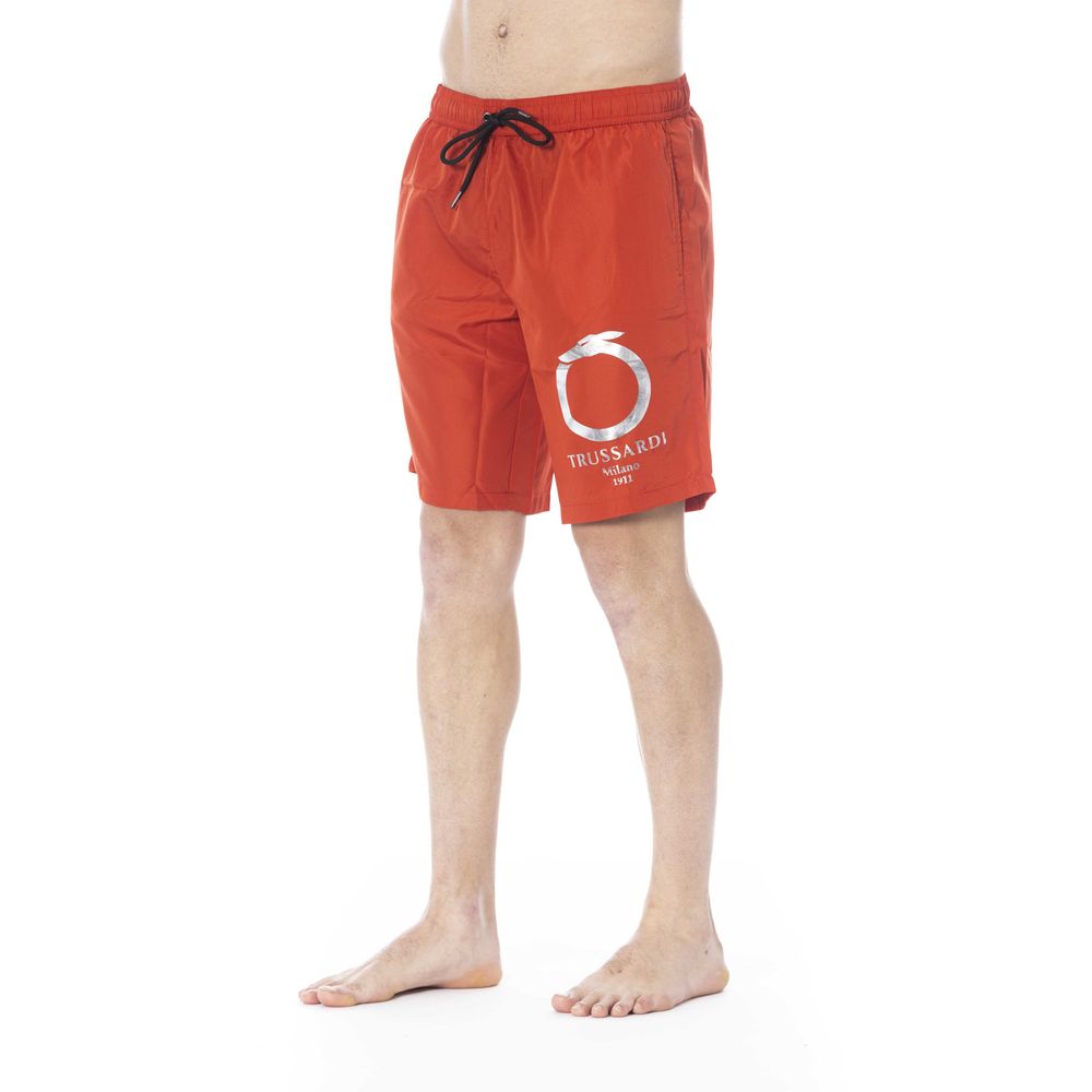 Red Polyester Men's Swim Trunk