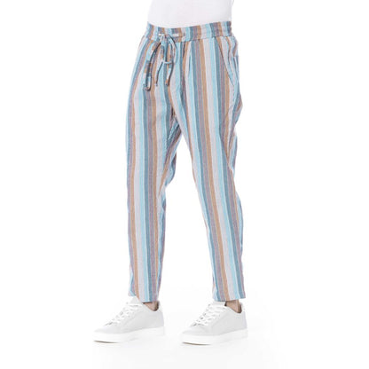 Light Blue Polyester Men Trouser