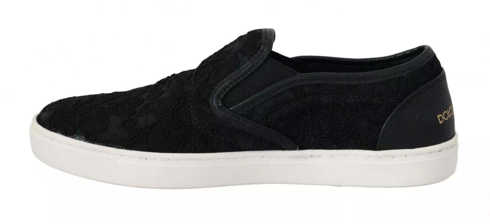 Black Lace Leather Logo Flat Slip-On Sneakers