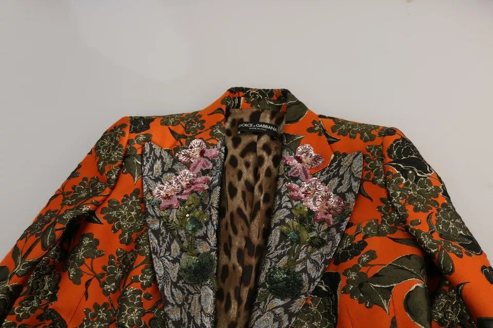 Orange Floral Brocade Coat Blazer Jacket