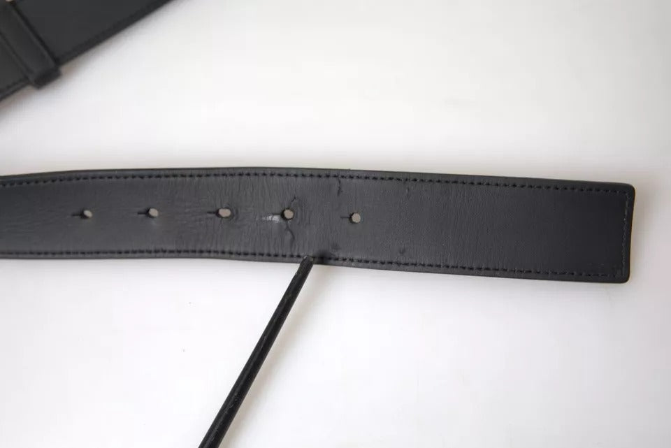 Black Leather Silver Rectangle Buckle Belt