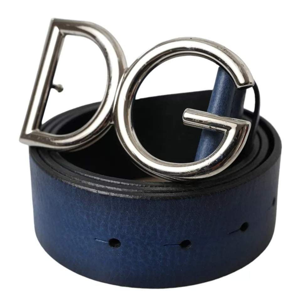 Blue Calf Leather Silver DG Logo Buckle Belt