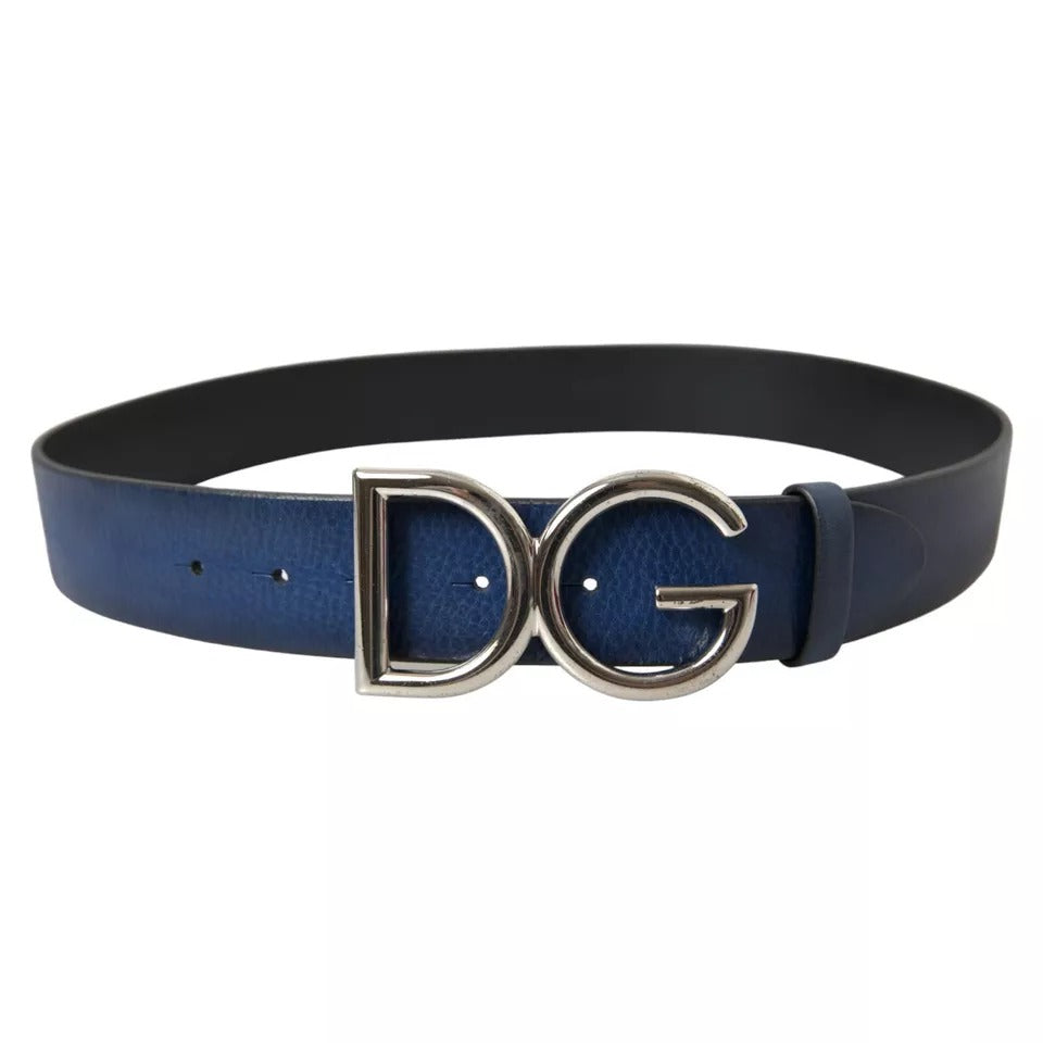 Blue Calf Leather Silver DG Logo Buckle Belt