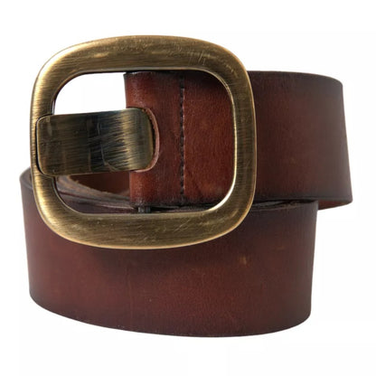 Brown Leather Gold Metal Buckle Women Belt