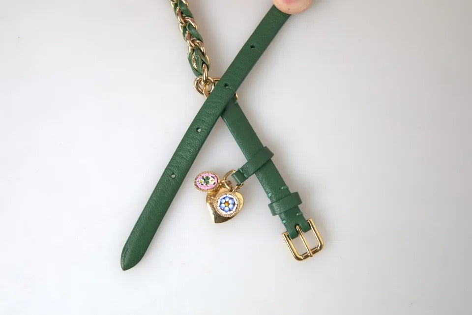 Green Embellished Chain Gold Buckle Belt