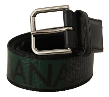 Green Logo Print Cintura Silver Buckle Belt