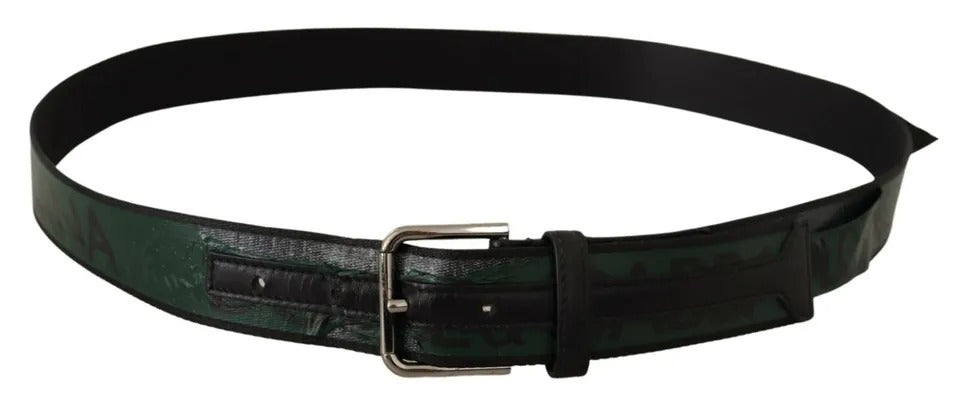 Green Logo Print Cintura Silver Buckle Belt