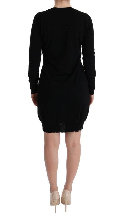 Elegant Black Wool Shift Dress