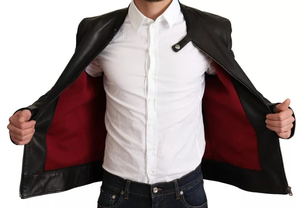 Black Lamb Leather Biker Coat Jacket