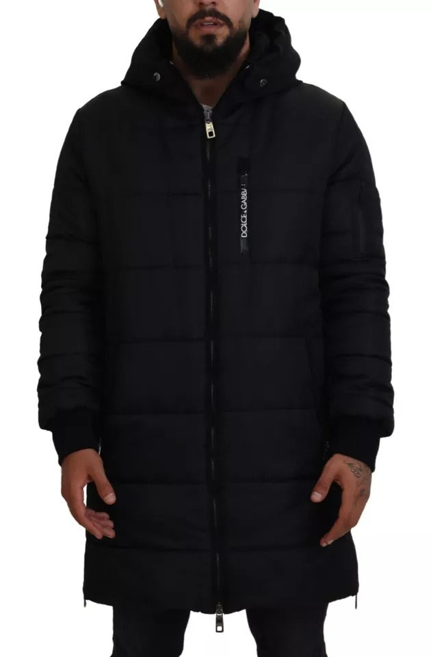 Black Nylon Hooded Parka Coat Winter Jacket