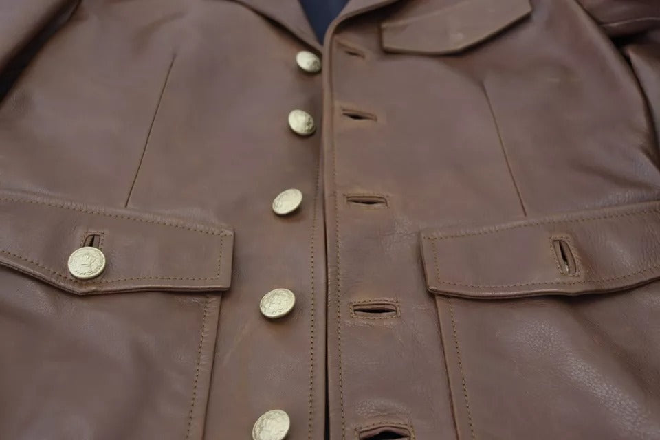 Brown Calfskin Button Down Blouson Jacket