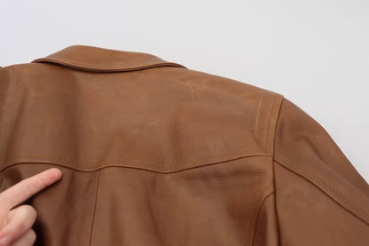 Brown Calfskin Button Down Blouson Jacket