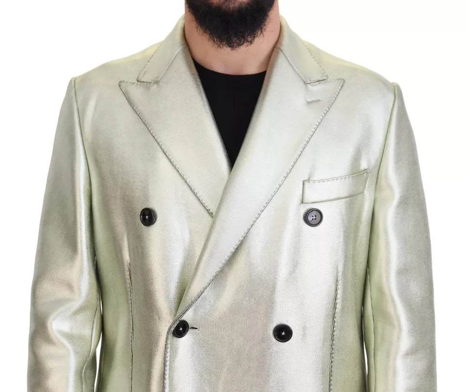 Gold Viscose Long Double Breasted Jacket