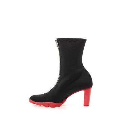 Sleek Neoprene and Leather Black Boots