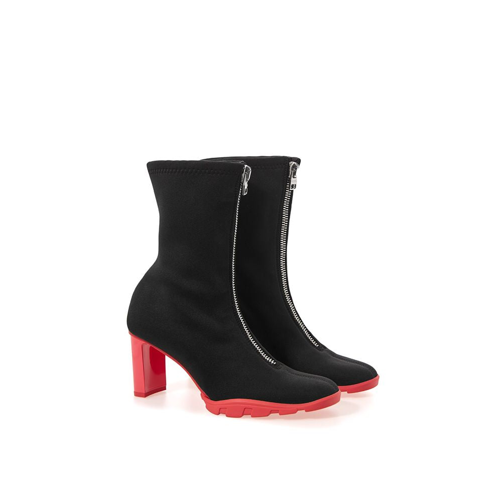 Sleek Neoprene and Leather Black Boots