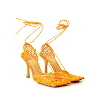 Elegant Orange Cotton Leather Sandals