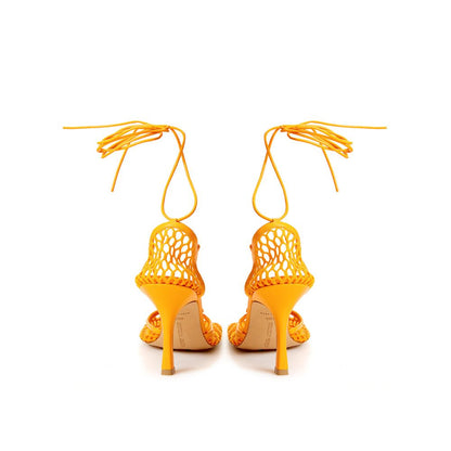 Elegant Orange Cotton Leather Sandals