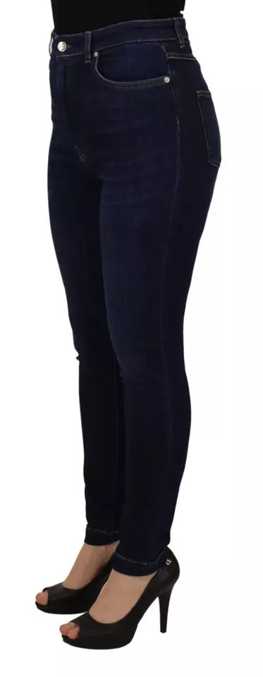 Dark Blue High Waist Skinny Cotton Jeans