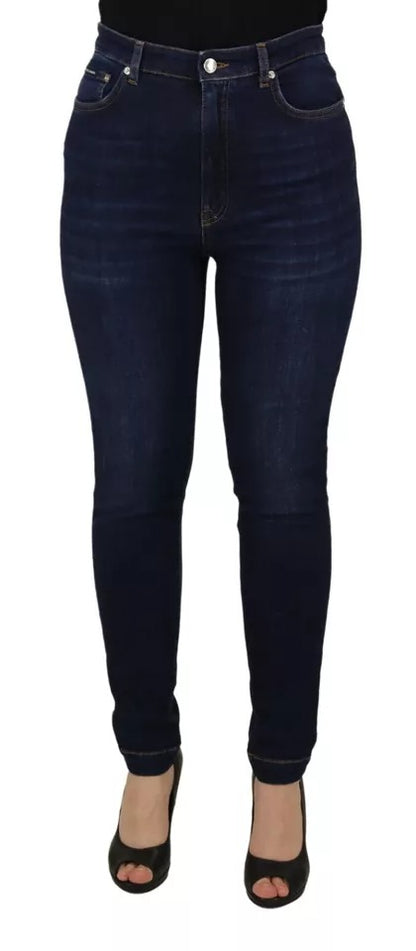 Dark Blue High Waist Skinny Cotton Jeans