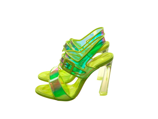 Loubi Duniss 100 Neon Fluoro Yellow Strappy High Heels