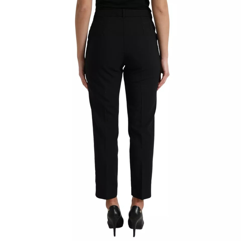 Black Wool High Waist Tapered Trouser Pants