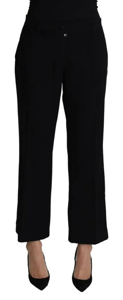 Black Wool Stretch Cropped Capri Trouser Pants