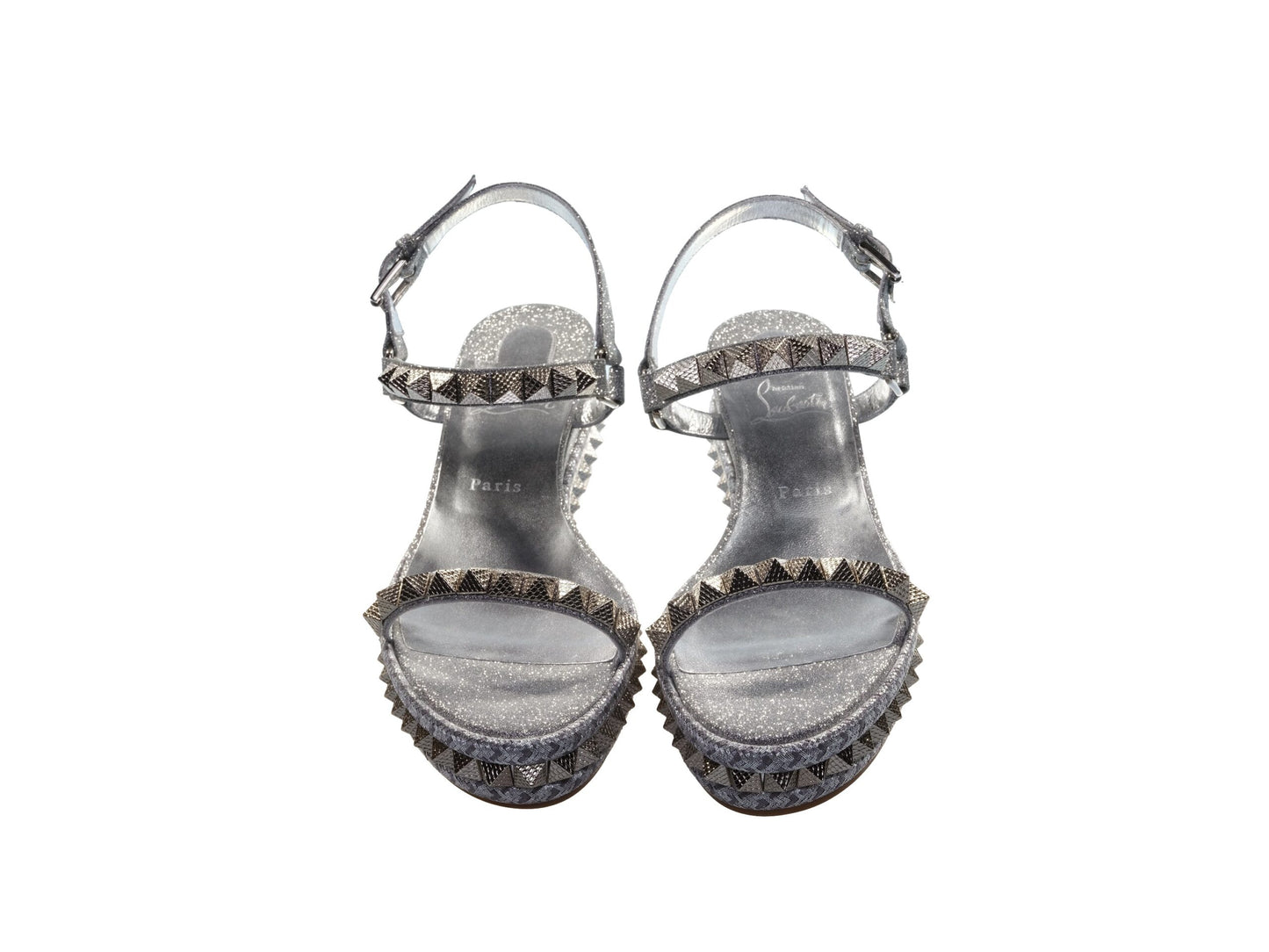 Pyraclou 60 Silver Studded Platform Wedge Sandals