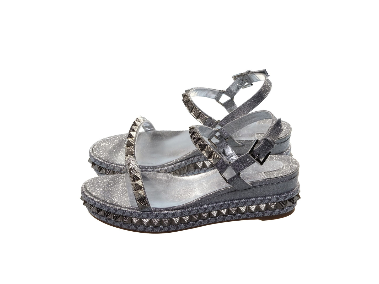 Pyraclou 60 Silver Studded Platform Wedge Sandals