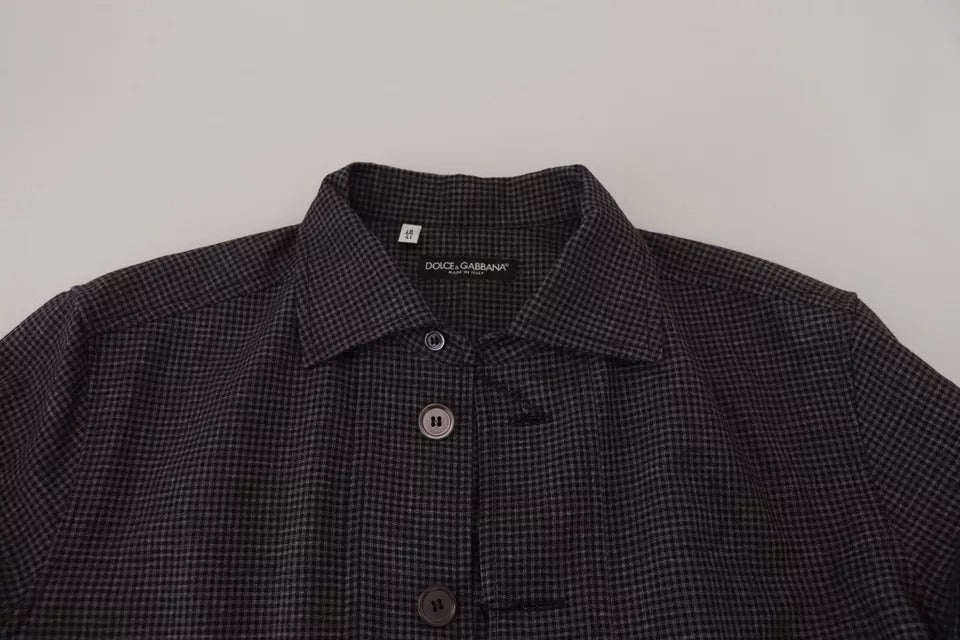 Black Gray Checkered Long Sleeves Collared Casual Shirt