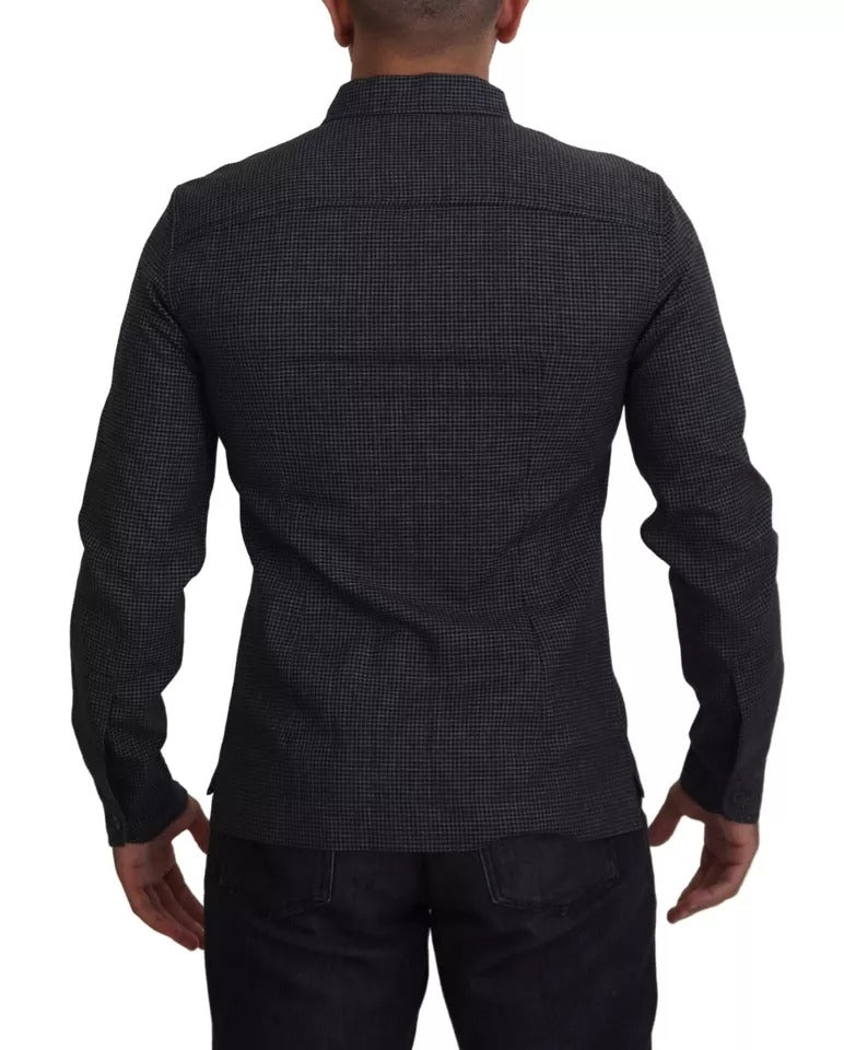 Black Gray Checkered Long Sleeves Collared Casual Shirt