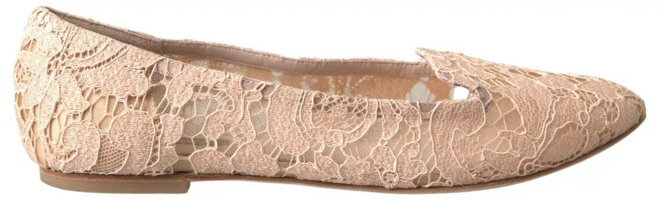 Beige Floral Lace Loafers Flats Shoes