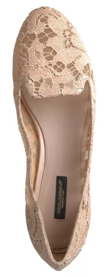 Beige Floral Lace Loafers Flats Shoes