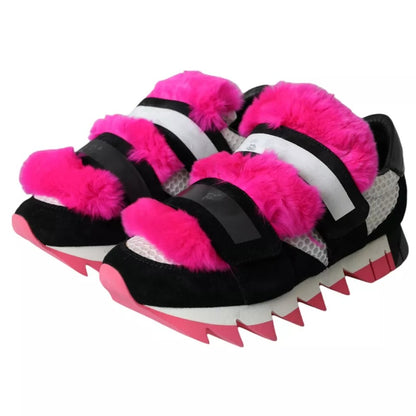 Black Pink Neoprene Stretch Shark Sneakers Shoes