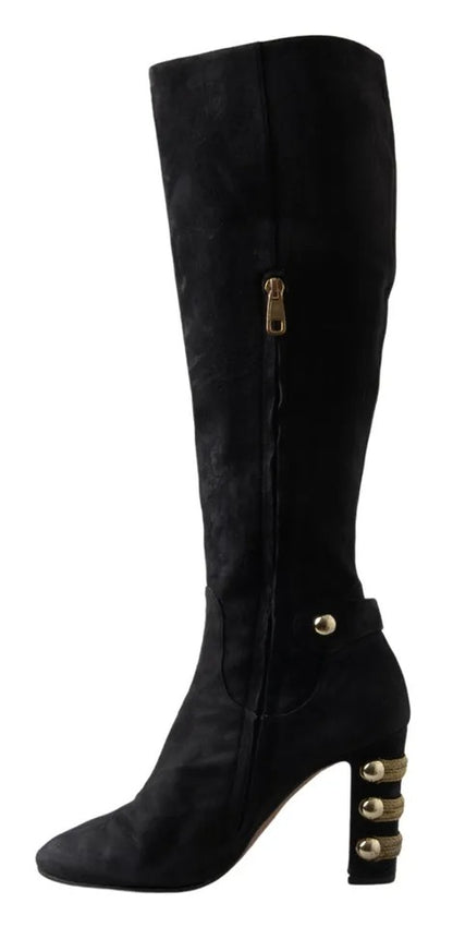 Black Suede Embellished High Boots Shoes